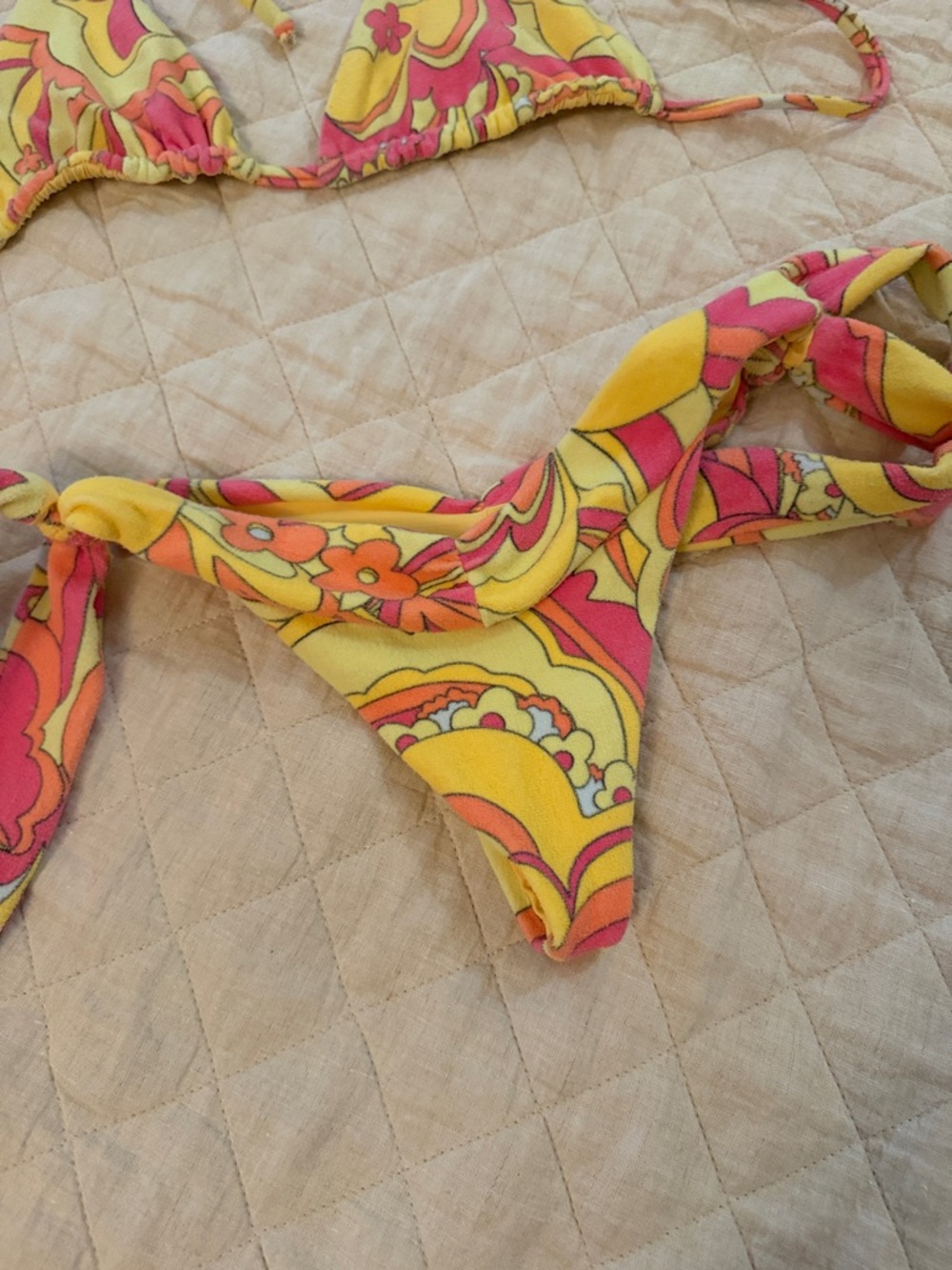 Frankie’s Bikinis Terry Yellow & Pink Swirl String Bikini Two-Piece - Picture 3 of 3